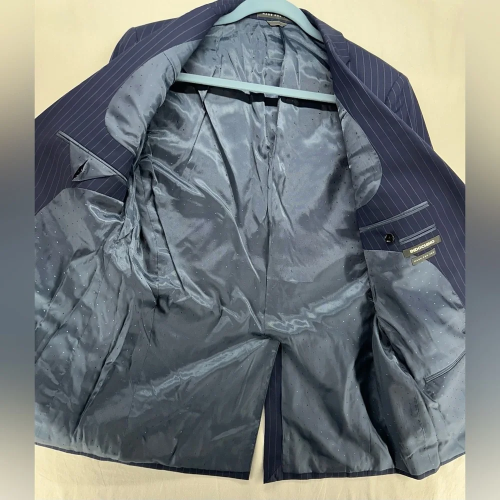 Indochino‎ Jacket Blazer Sport Coat Wool Navy Blue Pin Stripe 2 Button 38 NWT